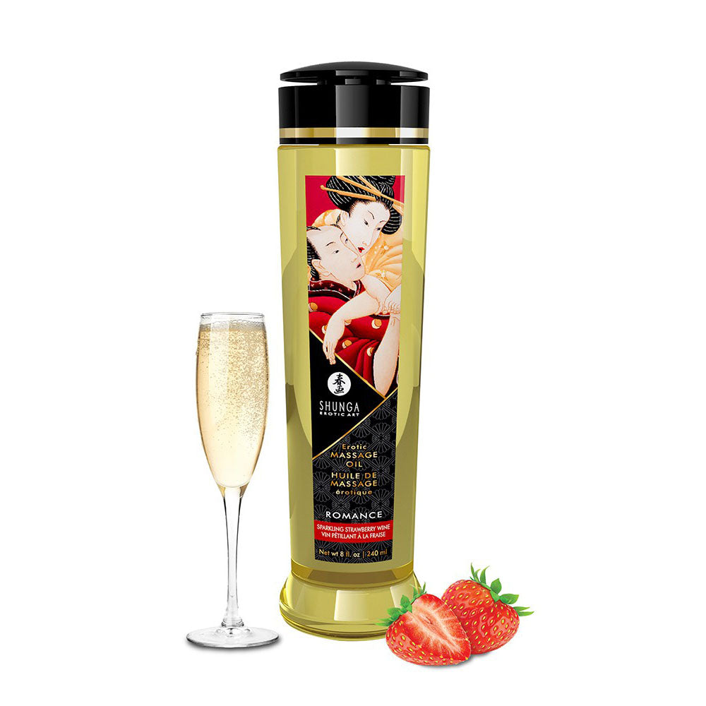 Shunga Massage Oil Romance Sparkling Strawberry Wine 240ml > Relaxation Zone > Bath and Massage Bath and Massage, Both, NEWLY-IMPORTED - So Luxe Lingerie