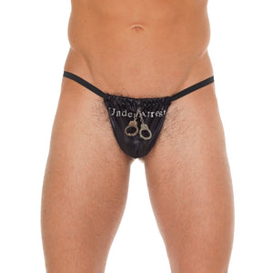 Mens Black GString With Handcuff Pouch Clothes > Sexy Briefs > Male Male, NEWLY-IMPORTED, Polyamide - So Luxe Lingerie