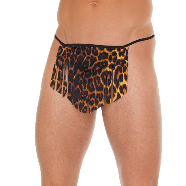 Mens Black GString With Leopard Loincloth Clothes > Sexy Briefs > Male Male, NEWLY-IMPORTED, Polyamide - So Luxe Lingerie