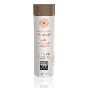 Shiatsu Luxury Body Oil Edible Green Tea And Tangerine 75ml > Relaxation Zone > Flavoured Lubricants and Oils 75ml, Both, Flavoured Lubricants and Oils, NEWLY-IMPORTED - So Luxe Lingerie