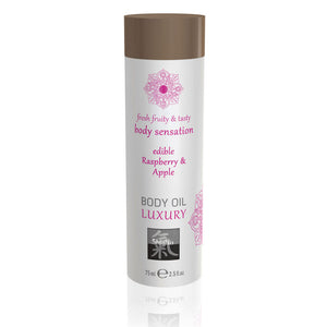 Shiatsu Luxury Body Oil Edible Raspberry And Apple 75ml > Relaxation Zone > Flavoured Lubricants and Oils 75ml, Both, Flavoured Lubricants and Oils, NEWLY-IMPORTED - So Luxe Lingerie