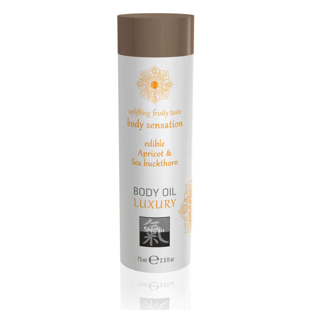 Shiatsu Luxury Body Oil Edible Apricot And Sea Buckthorn 75ml > Relaxation Zone > Flavoured Lubricants and Oils 75ml, Both, Flavoured Lubricants and Oils, NEWLY-IMPORTED - So Luxe Lingerie