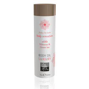 Shiatsu Luxury Body Oil Edible Hibiscus And Green Tea 75ml > Relaxation Zone > Flavoured Lubricants and Oils Both, Flavoured Lubricants and Oils, NEWLY-IMPORTED - So Luxe Lingerie