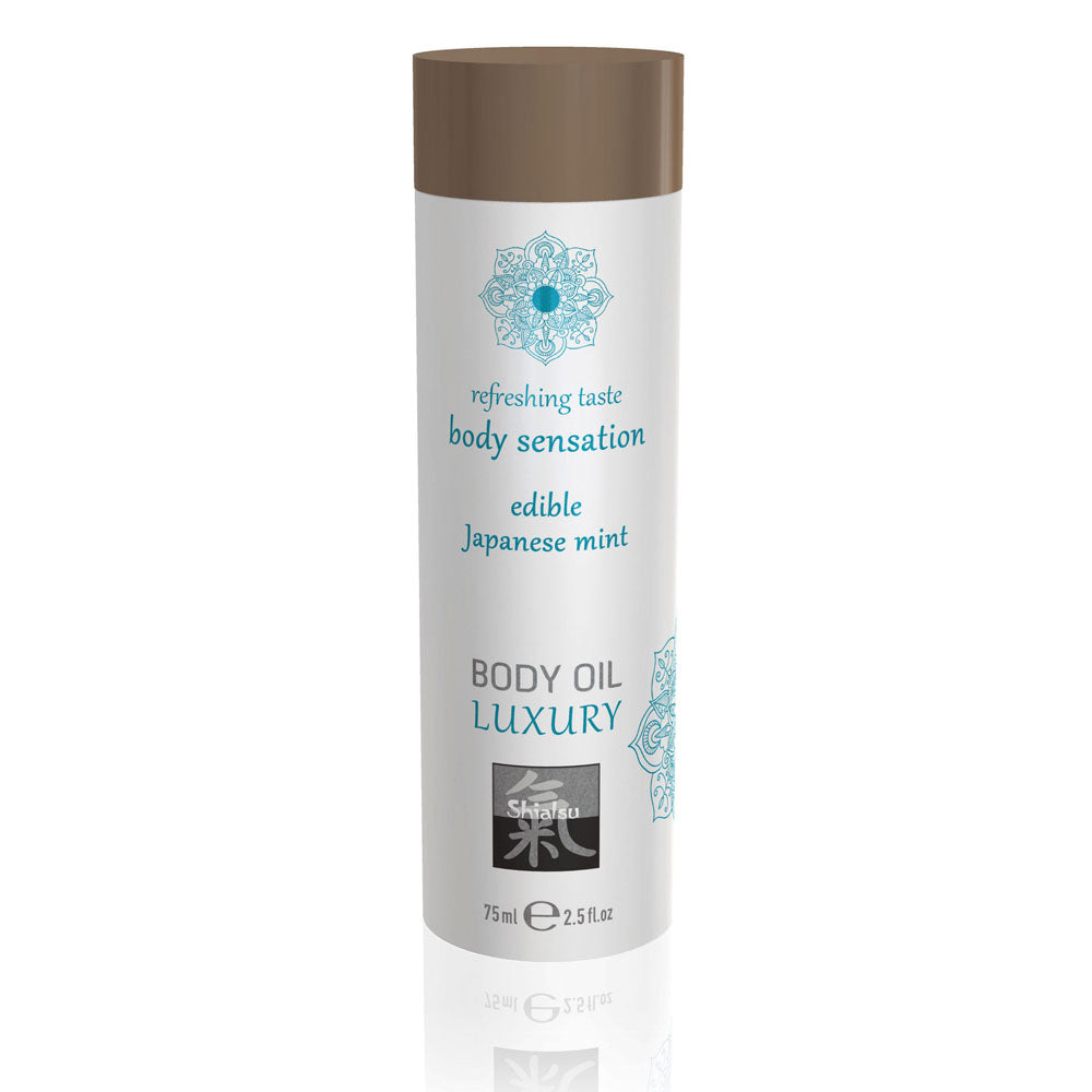 Shiatsu Luxury Body Oil Edible Japanese Mint 75ml > Relaxation Zone > Flavoured Lubricants and Oils 75ml, Both, Flavoured Lubricants and Oils, NEWLY-IMPORTED - So Luxe Lingerie