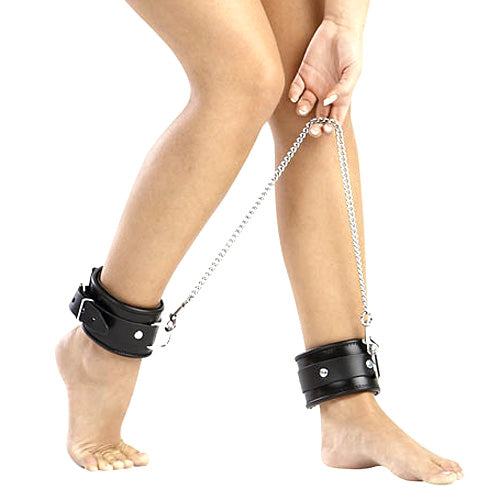 Leather And Chain Ankle Leg Restraint Bondage Gear > Restraints Both, Leather, NEWLY-IMPORTED, One Size, Restraints - So Luxe Lingerie