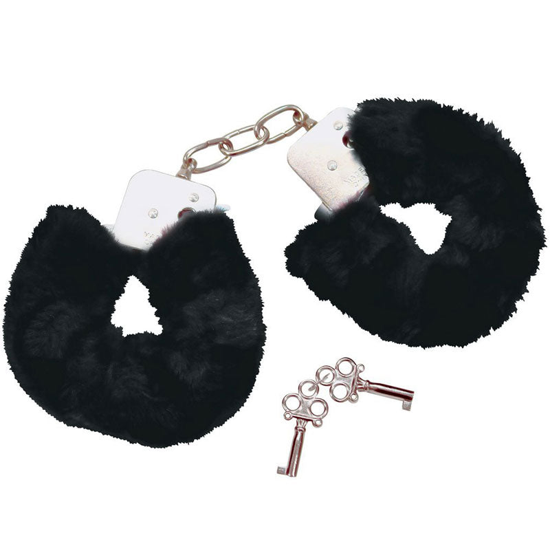 Bad Kitty Black Plush Handcuffs Bondage Gear > Handcuffs Both, Handcuffs, Metal, NEWLY-IMPORTED - So Luxe Lingerie