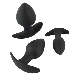 Black Velvet Silicone Three Piece Anal Training Set > Anal Range > Butt Plugs 3, 3.5 and 3.75 inches, Both, Butt Plugs, NEWLY-IMPORTED, Silicone - So Luxe Lingerie