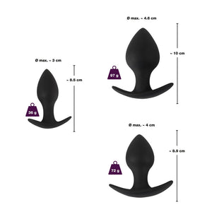 Black Velvet Silicone Three Piece Anal Training Set > Anal Range > Butt Plugs 3, 3.5 and 3.75 inches, Both, Butt Plugs, NEWLY-IMPORTED, Silicone - So Luxe Lingerie