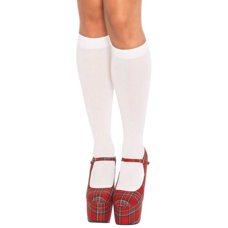 Leg Avenue Nylon Knee Highs White UK 8 to 14 Clothes > Accessories Accessories, Female, NEWLY-IMPORTED, Nylon, One Size - So Luxe Lingerie