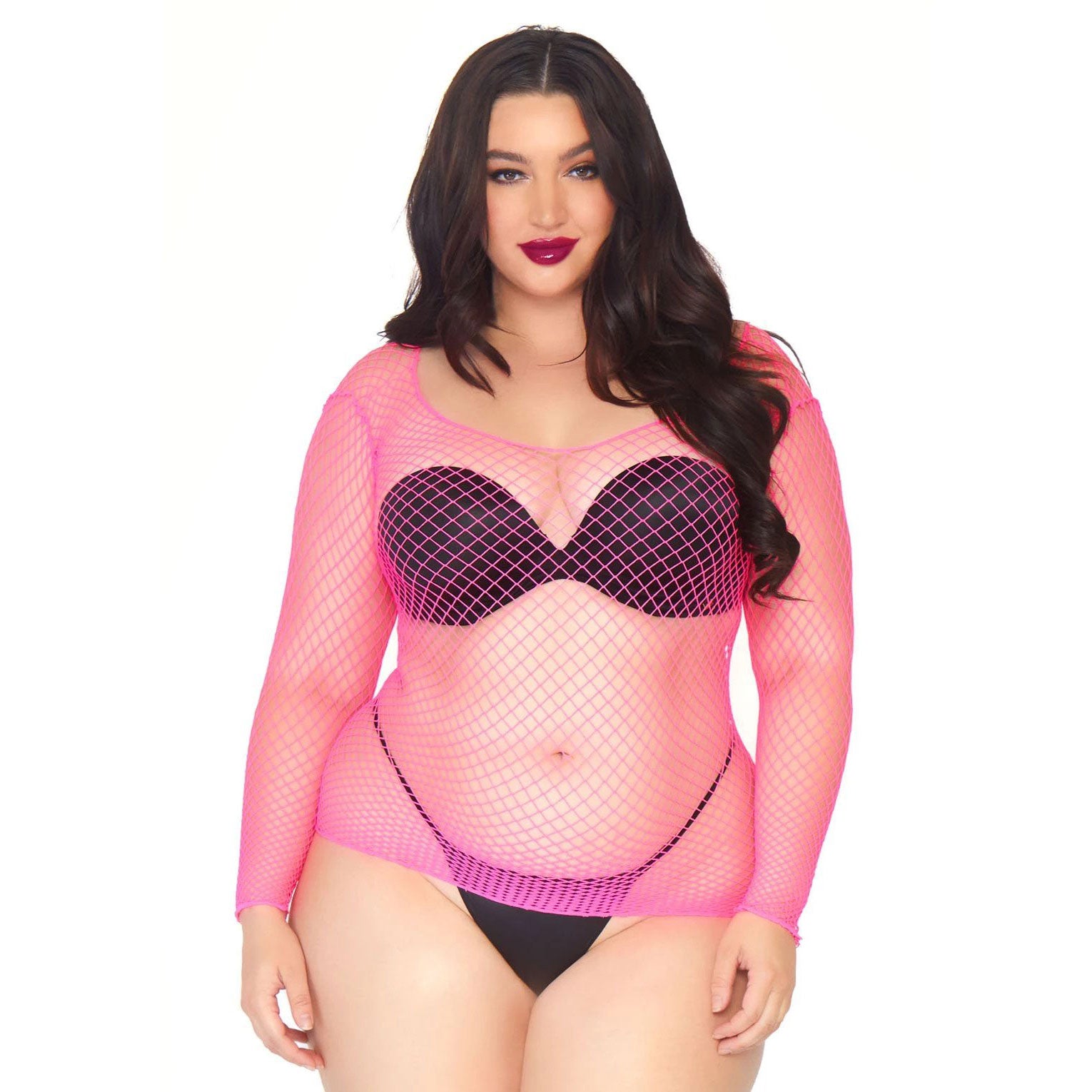 Leg Avenue Net Long Sleeved Shirt Plus Size UK 18 to 22 Clothes > Plus Size Lingerie Female, NEWLY-IMPORTED, Nylon, Plus Size Lingerie - So Luxe Lingerie