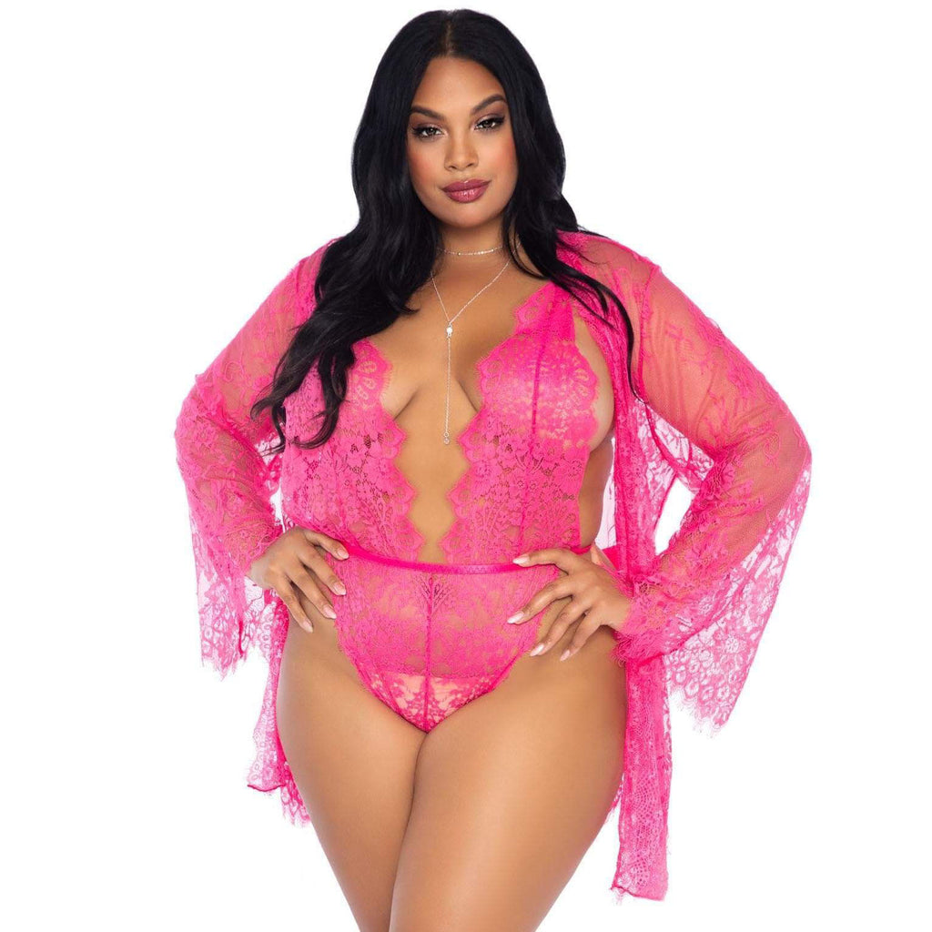Leg Avenue Floral Lace Teddy and Robe Set > Clothes > Plus Size Lingerie Female, NEWLY-IMPORTED, Nylon, One Size, Plus Size Lingerie - So Luxe Lingerie