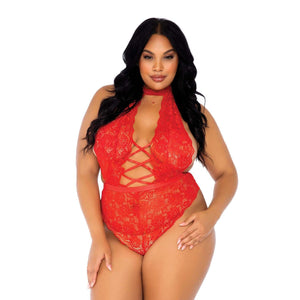 Leg Avenue Floral Lace Crotchless Teddy Red UK 18 to 22 > Clothes > Plus Size Lingerie Female, Lace, NEWLY-IMPORTED, Plus Size Lingerie - So Luxe Lingerie