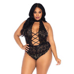 Load image into Gallery viewer, Leg Avenue Floral Lace Crotchless Teddy Black UK 18 to 22 &gt; Clothes &gt; Plus Size Lingerie Female, Lace, NEWLY-IMPORTED, Plus Size Lingerie - So Luxe Lingerie

