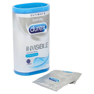 Durex Invisible Extra Sensitive 12 Pack Condoms Condoms > Ultra Thin Latex, Male, NEWLY-IMPORTED, Ultra Thin - So Luxe Lingerie