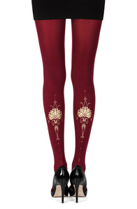 Zohara “Egyptian Goddess” Burgundy Print Tights  Hosiery, NEWLY-IMPORTED, Tights, Zohara - So Luxe Lingerie