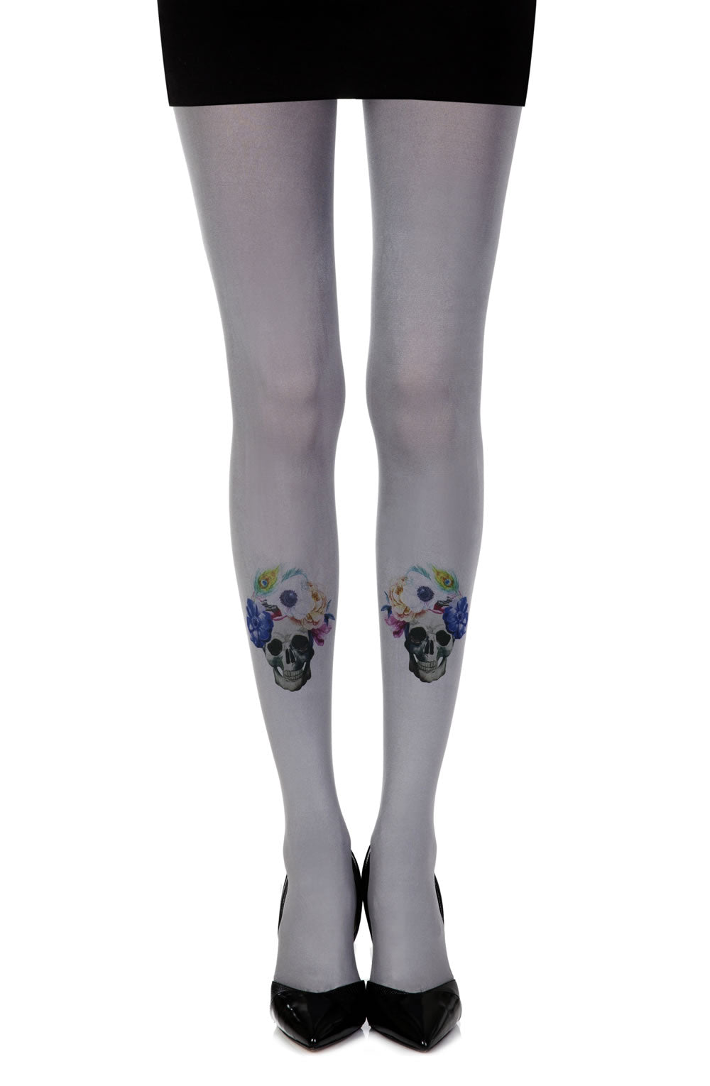 Zohara “Guns And Roses” Grey Print Tights  Hosiery, NEWLY-IMPORTED, Tights, Zohara - So Luxe Lingerie