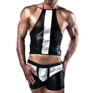 Passion Black And White Shorts And Top Clothes > Sexy Briefs > Male Male, NEWLY-IMPORTED, Polyester - So Luxe Lingerie