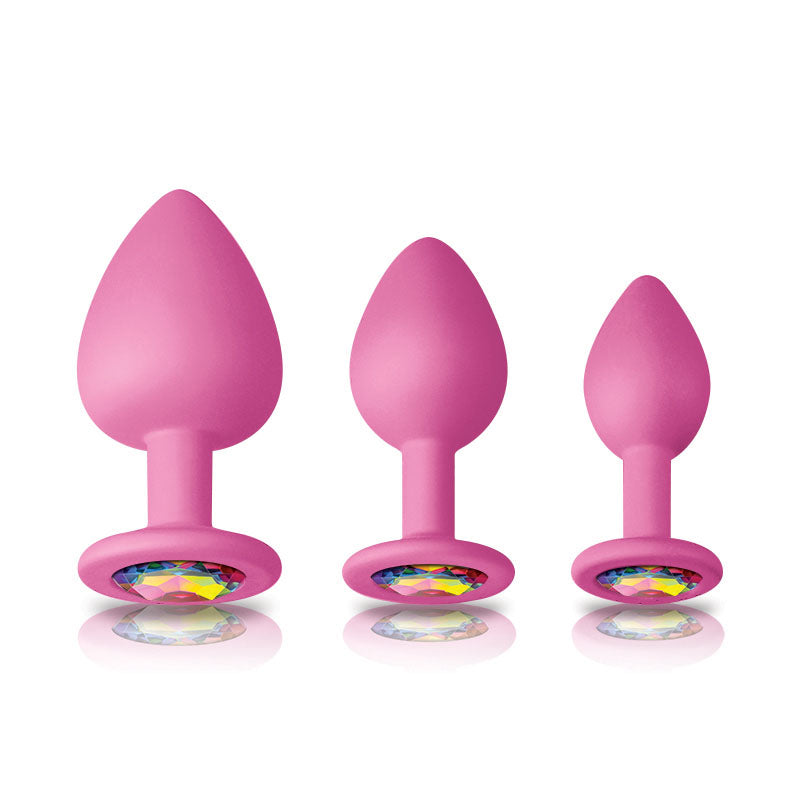 Glams Pink Spades Anal Trainer Kit > Anal Range > Butt Plugs 2.8 to 3.74 Inches, Both, Butt Plugs, NEWLY-IMPORTED, Silicone - So Luxe Lingerie