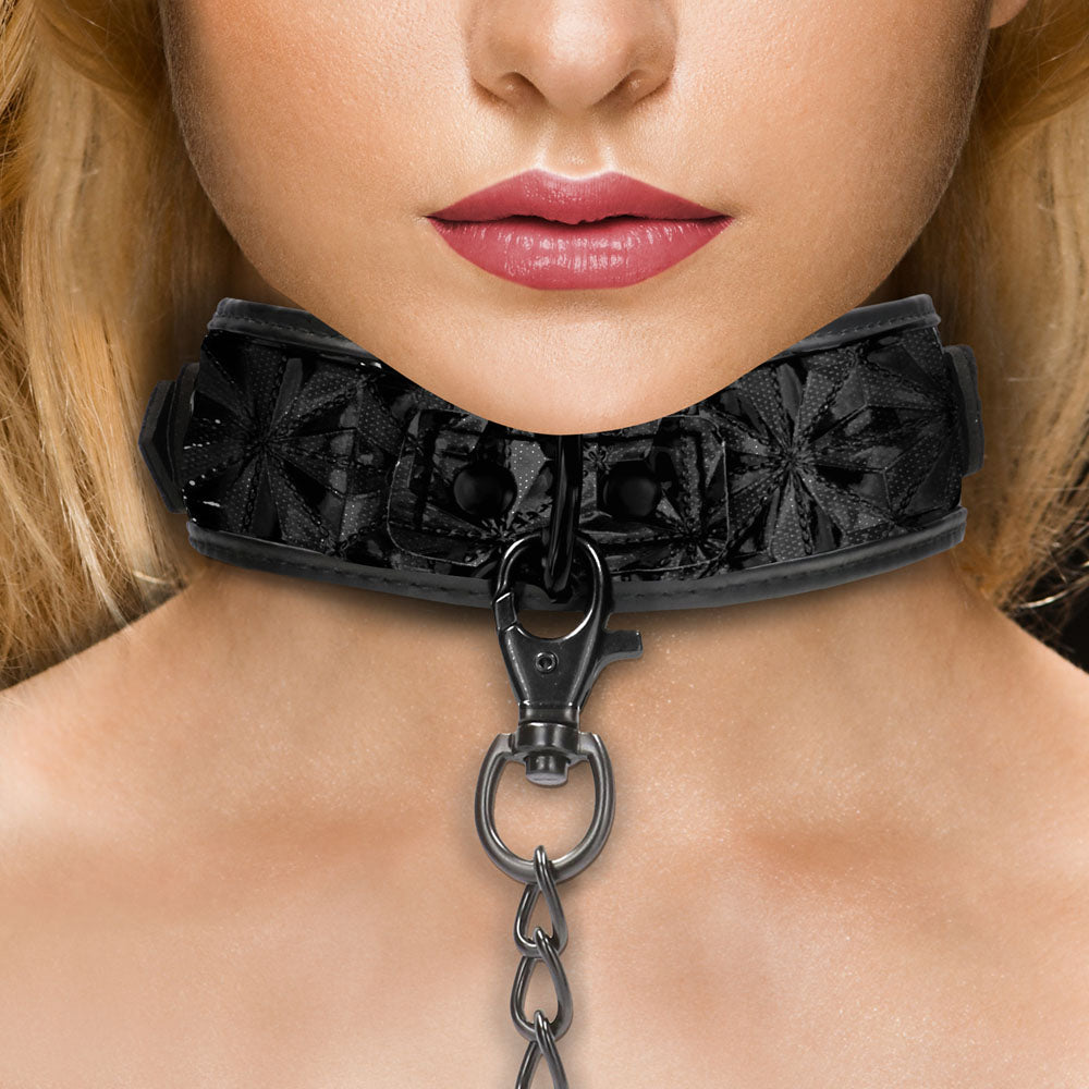 Ouch Luxury Collar With Leash Bondage Gear > Collars Both, Collars, Faux Leather, NEWLY-IMPORTED - So Luxe Lingerie