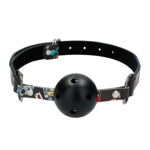 Ouch Breathable Ball Gag With Printed Leather Straps > Bondage Gear > Gags and Bits Both, Gags and Bits, Leather, NEWLY-IMPORTED - So Luxe Lingerie