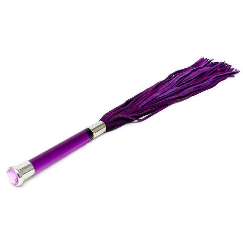 Purple Suede Flogger With Glass Handle And Crystal Bondage Gear > Whips 22 Inches, Both, NEWLY-IMPORTED, Suede, Whips - So Luxe Lingerie