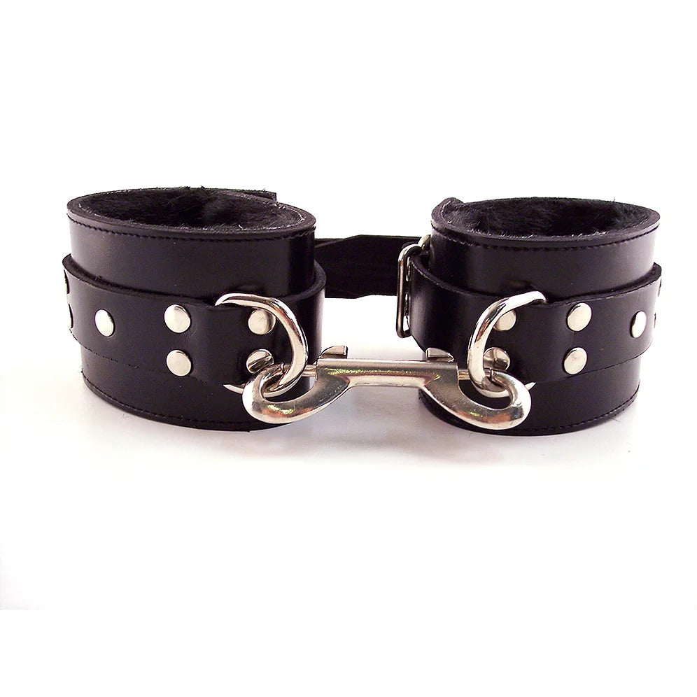 Rouge Garments Black Fur Wrist Cuffs Bondage Gear > Handcuffs 14 Inches, Both, Handcuffs, Leather, NEWLY-IMPORTED - So Luxe Lingerie