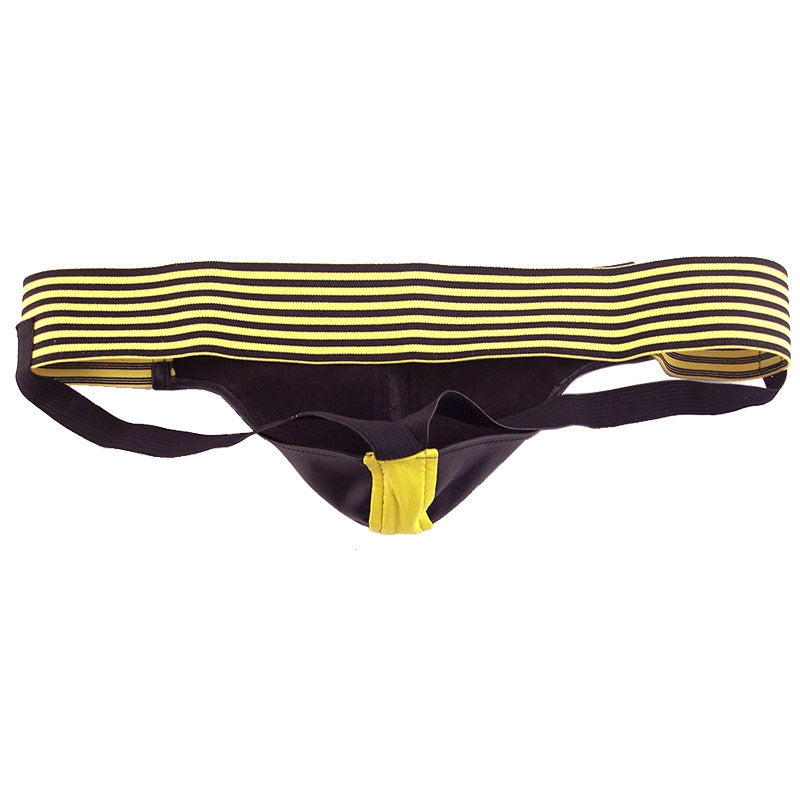 Rouge Garments Jock Black And Yellow Clothes > Sexy Briefs > Male Leather, Male, NEWLY-IMPORTED - So Luxe Lingerie