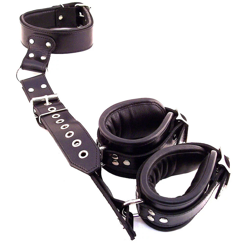 Rouge Garments Black Leather Neck to Wrist Restraints Bondage Gear > Restraints Both, Leather, NEWLY-IMPORTED, Restraints - So Luxe Lingerie