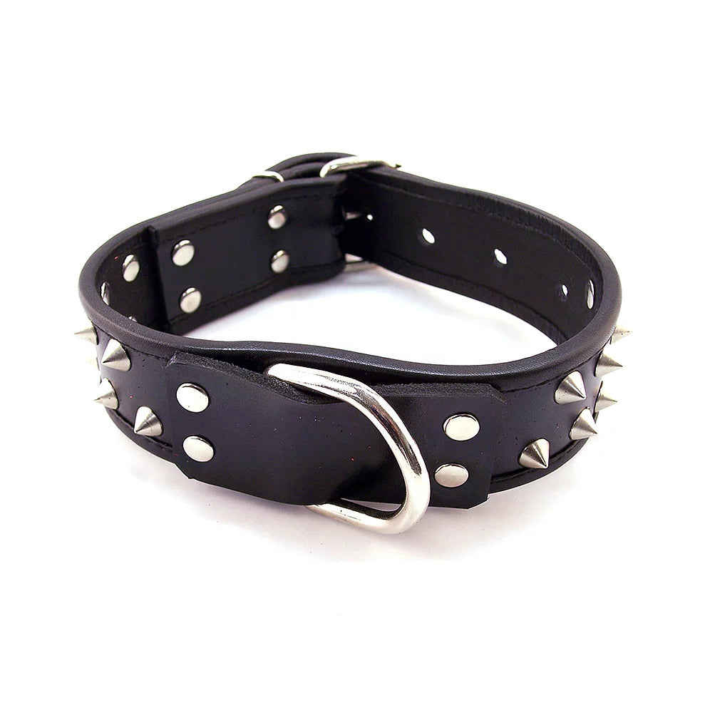 Rouge Garments Black Leather Studded Collar Bondage Gear > Collars 21.5 Inches, Both, Collars, Leather, NEWLY-IMPORTED - So Luxe Lingerie