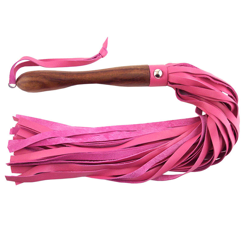 Rouge Garments Wooden Handled Pink Leather Flogger Bondage Gear > Whips 23 Inches, Both, Leather, NEWLY-IMPORTED, Whips - So Luxe Lingerie