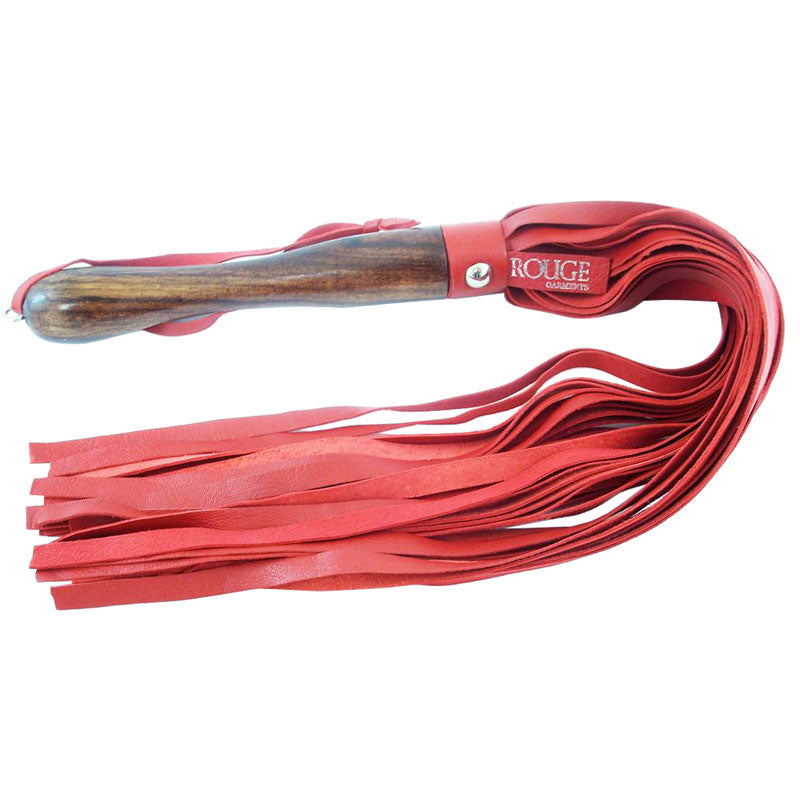 Rouge Garments Wooden Handled Red Leather Flogger Bondage Gear > Whips 23 Inches, Both, Leather, NEWLY-IMPORTED, Whips - So Luxe Lingerie