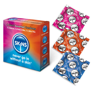 Skins Condoms Assorted 4 Pack Condoms > Natural and Regular 190 mm, Male, Natural and Regular, NEWLY-IMPORTED - So Luxe Lingerie