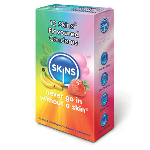 Skins Flavoured Condoms 12 Pack Condoms > Flavoured, Coloured, Novelty Coloured, Flavoured, Latex, Male, NEWLY-IMPORTED, Novelty - So Luxe Lingerie