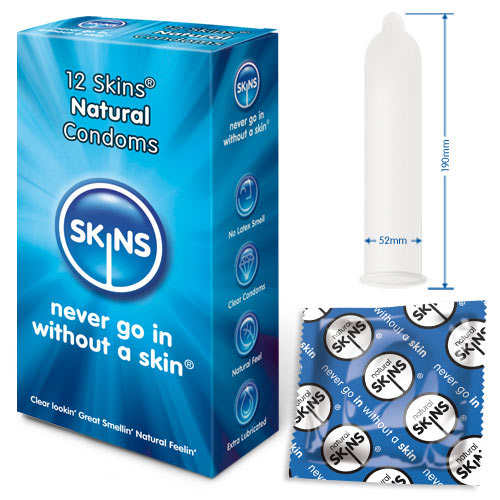 Skins Condoms Natural 12 Pack Condoms > Natural and Regular 190mm, Male, Natural and Regular, NEWLY-IMPORTED - So Luxe Lingerie