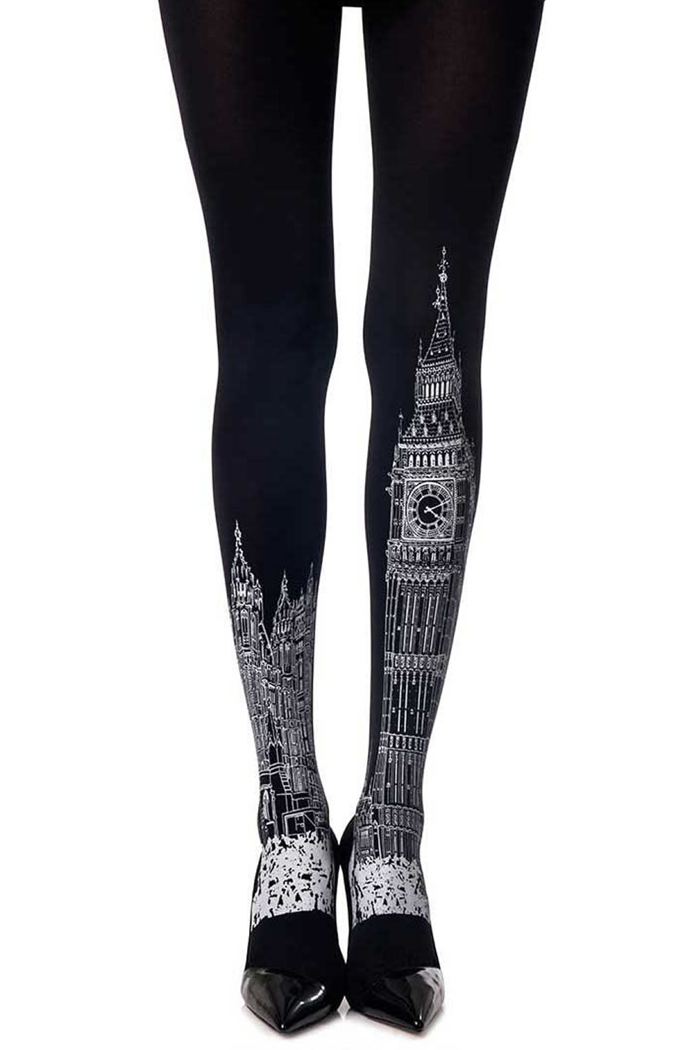 Zohara "London Tie" Black Print Tights  Hosiery, NEWLY-IMPORTED, Tights, Zohara - So Luxe Lingerie