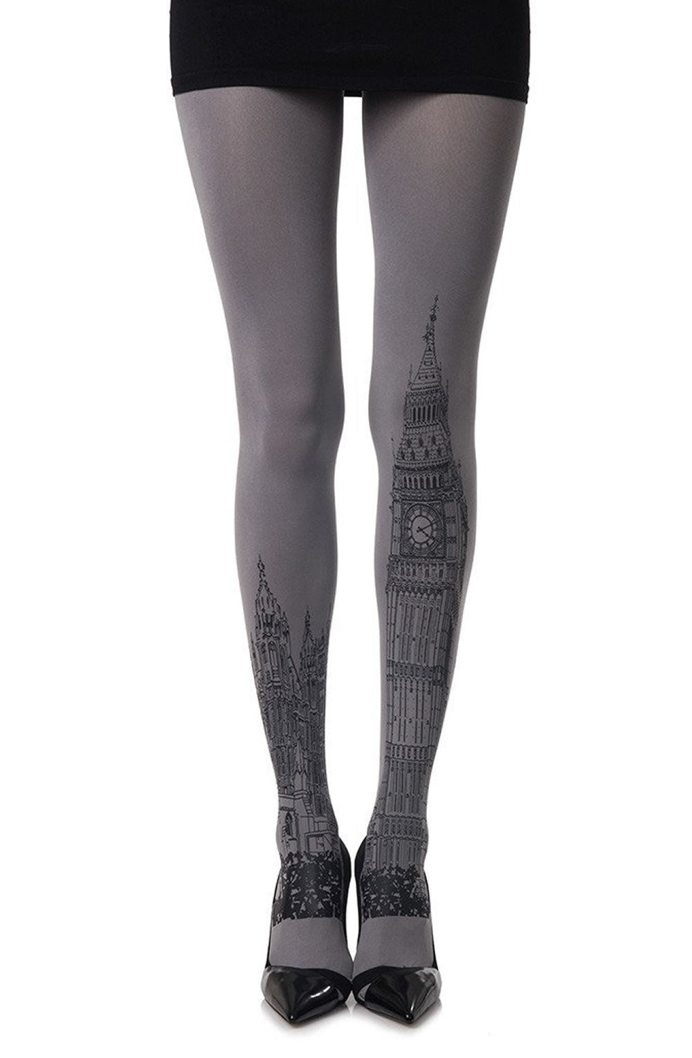 Zohara "London Tie" Grey Print Tights  Hosiery, NEWLY-IMPORTED, Tights, Zohara - So Luxe Lingerie
