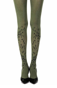 Zohara “Walking By” Green Print Tights  All Offers, Hosiery, NEWLY-IMPORTED, Tights, Zohara - So Luxe Lingerie