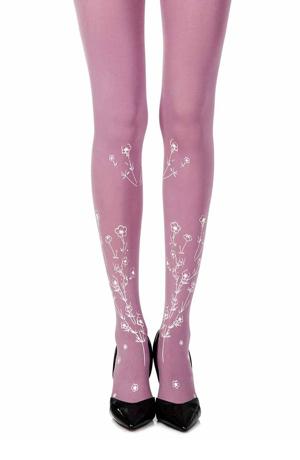 Zohara “Wild Roses” Violet Print Tights  Hosiery, NEWLY-IMPORTED, Tights, Zohara - So Luxe Lingerie