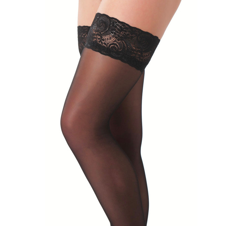 Black HoldUp Stockings With Floral Lace Top Clothes > Stockings Female, NEWLY-IMPORTED, Nylon, One Size, Stockings - So Luxe Lingerie