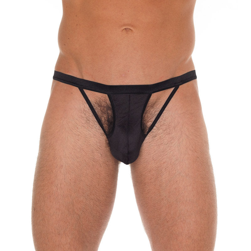 Mens Cut Out GString Black Clothes > Sexy Briefs > Male Male, NEWLY-IMPORTED, One Size, Polyester - So Luxe Lingerie