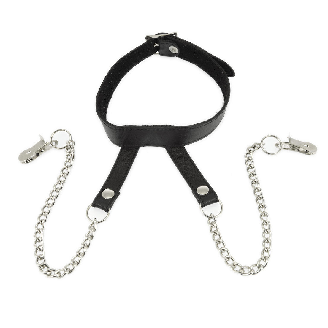 Nipple Clamps With Neck Collar Bondage Gear > Nipple Clamps Both, Leather, NEWLY-IMPORTED, Nipple Clamps, One Size - So Luxe Lingerie