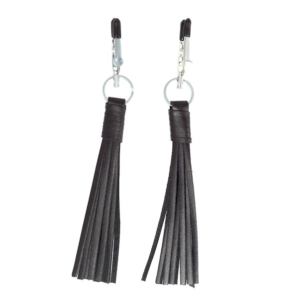 Nipple Clamps With Black Leather Tassels Bondage Gear > Nipple Clamps Both, Leather, NEWLY-IMPORTED, Nipple Clamps - So Luxe Lingerie