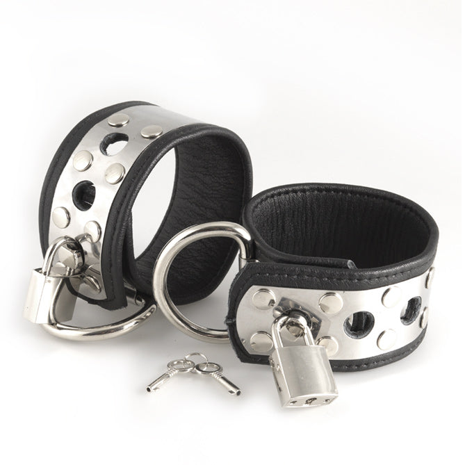 Leather Wrist Cuffs With Metal And Padlocks Bondage Gear > Handcuffs 12 Inches, Both, Handcuffs, Leather, NEWLY-IMPORTED - So Luxe Lingerie