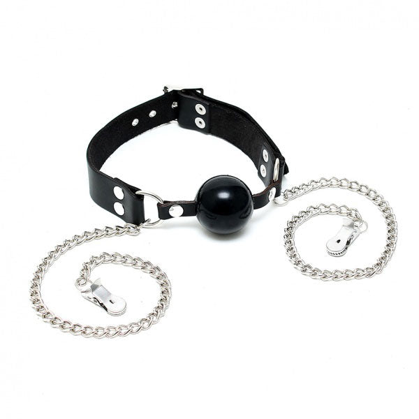 Mouth Gag And Nipple Chain Bondage Gear > Gags and Bits Both, Gags and Bits, Leather, NEWLY-IMPORTED - So Luxe Lingerie