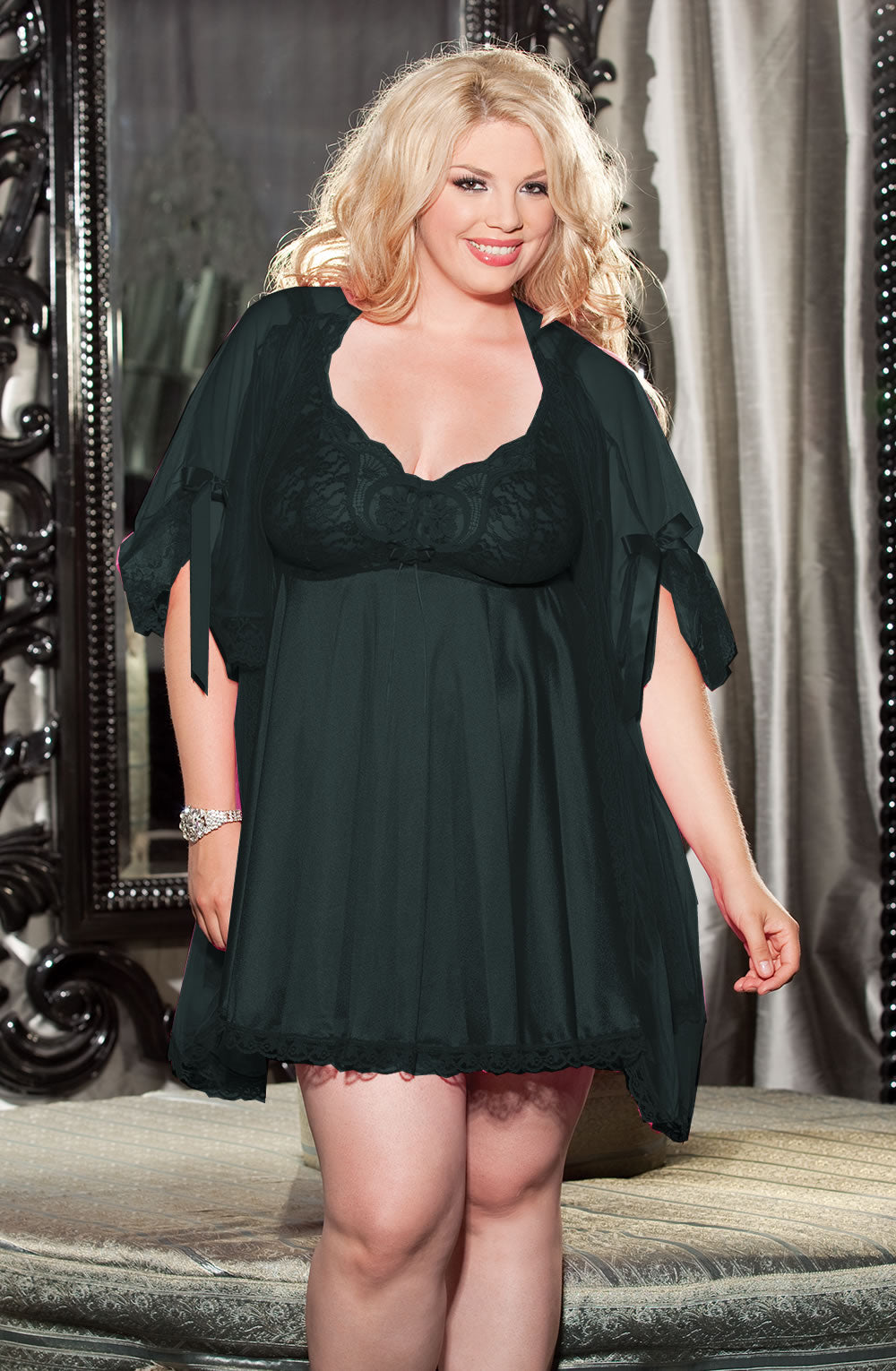 Shirley of Hollywood SoH-IA X3595 3 Piece Babydoll  Babydolls, Chemises, Intimate Attitudes Collection, NEWLY-IMPORTED, Nightdresses, Nightwear, Plus Sizes, Robes, Shirley of Hollywood - So L